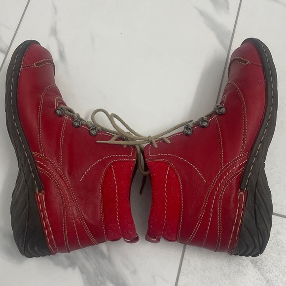 Joseph Seibel Red Leather Lace Up Ankle Boots Womens Size 40 Comfort - Picture 9 of 14
